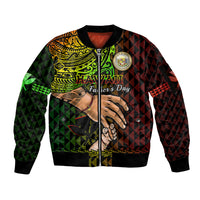 Personalised Father Day Hawaii Sleeve Zip Bomber Jacket Kanaka Kakau Hauoli La Makuakane - Wonder Print Shop