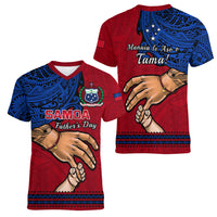 Polynesian Pride Father Day Samoa Women V Neck T Shirt Manuia le Aso Sa o Tama Red Version - Wonder Print Shop