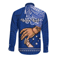Personalised Father Day Samoa Long Sleeve Button Shirt Manuia le Aso Sa o Tama Blue Version - Wonder Print Shop