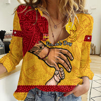Polynesian Pride Father Day Papua New Guinea Women Casual Shirt PNG I Love You Dad Yellow Version - Wonder Print Shop