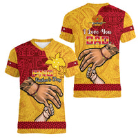 Polynesian Pride Father Day Papua New Guinea Women V Neck T Shirt PNG I Love You Dad Yellow Version - Wonder Print Shop