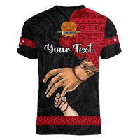 Personalised Father Day Papua New Guinea Women V Neck T Shirt PNG I Love You Dad Black Version - Wonder Print Shop