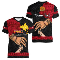 Personalised Father Day Papua New Guinea Women V Neck T Shirt PNG I Love You Dad Black Version - Wonder Print Shop