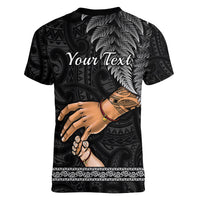 Personalised Father Day New Zealand Women V Neck T Shirt Aotearoa Maori Fern I Love You Dad - Wonder Print Shop