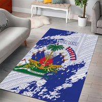 Custom Haiti Football Area Rug Les Grenadiers Blue Grunge Polynesian Tattoo - Wonder Print Shop