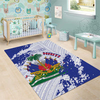 Custom Haiti Football Area Rug Les Grenadiers Blue Grunge Polynesian Tattoo - Wonder Print Shop