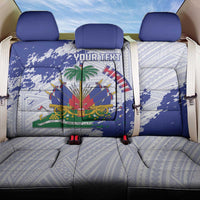 Custom Haiti Football Back Car Seat Cover Les Grenadiers Blue Grunge Polynesian Tattoo - Wonder Print Shop