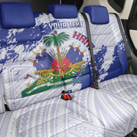 Custom Haiti Football Back Car Seat Cover Les Grenadiers Blue Grunge Polynesian Tattoo - Wonder Print Shop