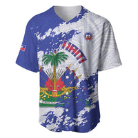 Custom Haiti Football Baseball Jersey Les Grenadiers Blue Grunge Polynesian Tattoo - Wonder Print Shop
