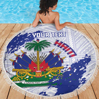 Custom Haiti Football Beach Blanket Les Grenadiers Blue Grunge Polynesian Tattoo - Wonder Print Shop