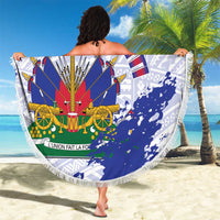 Custom Haiti Football Beach Blanket Les Grenadiers Blue Grunge Polynesian Tattoo - Wonder Print Shop