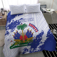 Custom Haiti Football Bedding Set Les Grenadiers Blue Grunge Polynesian Tattoo - Wonder Print Shop