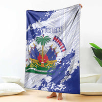 Custom Haiti Football Blanket Les Grenadiers Blue Grunge Polynesian Tattoo - Wonder Print Shop