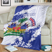 Custom Haiti Football Blanket Les Grenadiers Blue Grunge Polynesian Tattoo - Wonder Print Shop