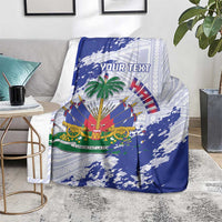 Custom Haiti Football Blanket Les Grenadiers Blue Grunge Polynesian Tattoo - Wonder Print Shop