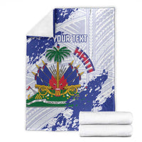 Custom Haiti Football Blanket Les Grenadiers Blue Grunge Polynesian Tattoo - Wonder Print Shop