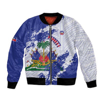 Custom Haiti Football Bomber Jacket Les Grenadiers Blue Grunge Polynesian Tattoo - Wonder Print Shop
