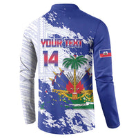 Custom Haiti Football Button Sweatshirt Les Grenadiers Blue Grunge Polynesian Tattoo - Wonder Print Shop