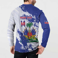 Custom Haiti Football Button Sweatshirt Les Grenadiers Blue Grunge Polynesian Tattoo - Wonder Print Shop