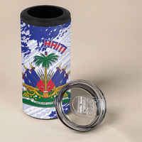 Custom Haiti Football 4 in 1 Can Cooler Tumbler Les Grenadiers Blue Grunge Polynesian Tattoo - Wonder Print Shop