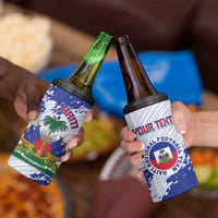 Custom Haiti Football 4 in 1 Can Cooler Tumbler Les Grenadiers Blue Grunge Polynesian Tattoo - Wonder Print Shop