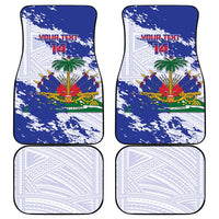 Custom Haiti Football Car Mats Les Grenadiers Blue Grunge Polynesian Tattoo - Wonder Print Shop