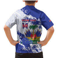 Custom Haiti Football Family Matching Mermaid Dress and Hawaiian Shirt Les Grenadiers Blue Grunge Polynesian Tattoo - Wonder Print Shop