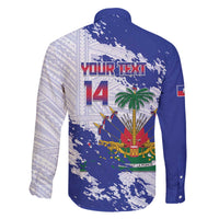 Custom Haiti Football Family Matching Off The Shoulder Long Sleeve Dress and Hawaiian Shirt Les Grenadiers Blue Grunge Polynesian Tattoo - Wonder Print Shop