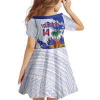 Custom Haiti Football Family Matching Off Shoulder Maxi Dress and Hawaiian Shirt Les Grenadiers Blue Grunge Polynesian Tattoo - Wonder Print Shop