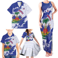 Custom Haiti Football Family Matching Tank Maxi Dress and Hawaiian Shirt Les Grenadiers Blue Grunge Polynesian Tattoo - Wonder Print Shop