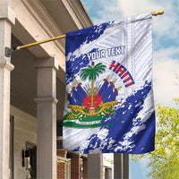 Custom Haiti Football Garden Flag Les Grenadiers Blue Grunge Polynesian Tattoo - Wonder Print Shop