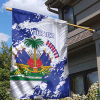 Custom Haiti Football Garden Flag Les Grenadiers Blue Grunge Polynesian Tattoo - Wonder Print Shop