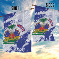 Custom Haiti Football Garden Flag Les Grenadiers Blue Grunge Polynesian Tattoo - Wonder Print Shop