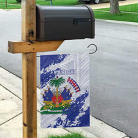 Custom Haiti Football Garden Flag Les Grenadiers Blue Grunge Polynesian Tattoo - Wonder Print Shop