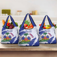 Custom Haiti Football Grocery Bag Les Grenadiers Blue Grunge Polynesian Tattoo - Wonder Print Shop