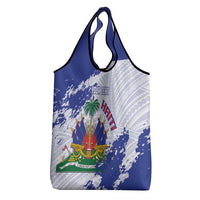 Custom Haiti Football Grocery Bag Les Grenadiers Blue Grunge Polynesian Tattoo - Wonder Print Shop