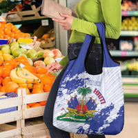 Custom Haiti Football Grocery Bag Les Grenadiers Blue Grunge Polynesian Tattoo - Wonder Print Shop