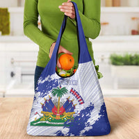 Custom Haiti Football Grocery Bag Les Grenadiers Blue Grunge Polynesian Tattoo - Wonder Print Shop