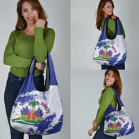 Custom Haiti Football Grocery Bag Les Grenadiers Blue Grunge Polynesian Tattoo - Wonder Print Shop