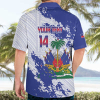 Custom Haiti Football Hawaiian Shirt Les Grenadiers Blue Grunge Polynesian Tattoo - Wonder Print Shop