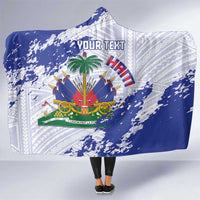 Custom Haiti Football Hooded Blanket Les Grenadiers Blue Grunge Polynesian Tattoo - Wonder Print Shop