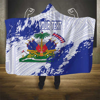 Custom Haiti Football Hooded Blanket Les Grenadiers Blue Grunge Polynesian Tattoo - Wonder Print Shop