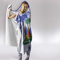 Custom Haiti Football Hooded Blanket Les Grenadiers Blue Grunge Polynesian Tattoo - Wonder Print Shop