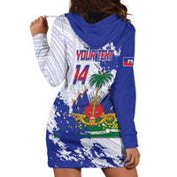 Custom Haiti Football Hoodie Dress Les Grenadiers Blue Grunge Polynesian Tattoo - Wonder Print Shop