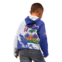 Custom Haiti Football Kid Hoodie Les Grenadiers Blue Grunge Polynesian Tattoo - Wonder Print Shop