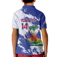 Custom Haiti Football Kid Polo Shirt Les Grenadiers Blue Grunge Polynesian Tattoo - Wonder Print Shop
