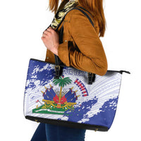 Custom Haiti Football Leather Tote Bag Les Grenadiers Blue Grunge Polynesian Tattoo - Wonder Print Shop