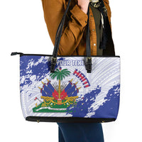 Custom Haiti Football Leather Tote Bag Les Grenadiers Blue Grunge Polynesian Tattoo - Wonder Print Shop