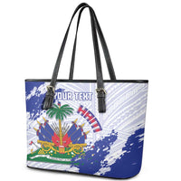 Custom Haiti Football Leather Tote Bag Les Grenadiers Blue Grunge Polynesian Tattoo - Wonder Print Shop