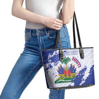 Custom Haiti Football Leather Tote Bag Les Grenadiers Blue Grunge Polynesian Tattoo - Wonder Print Shop